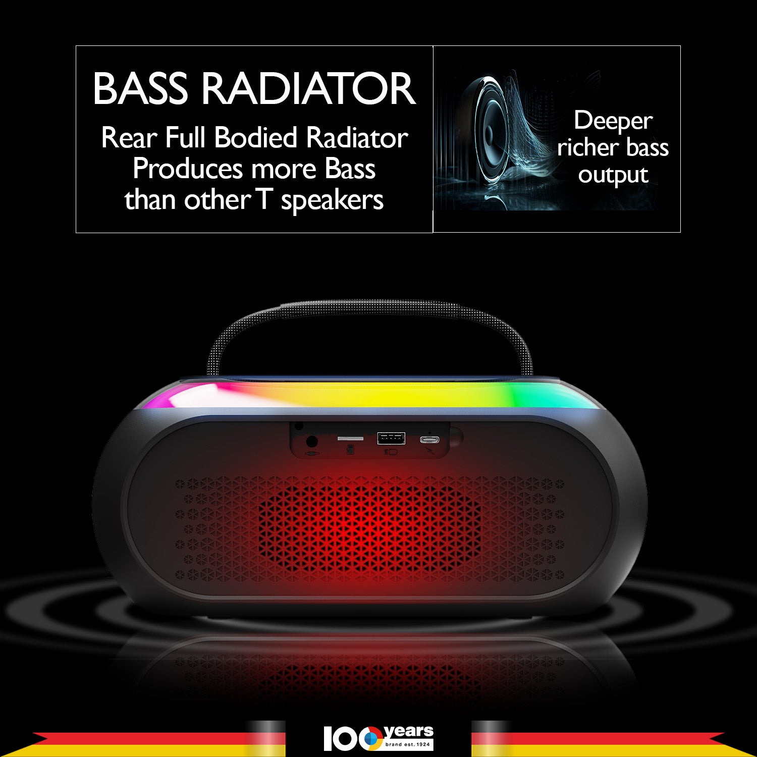 Atomik Kolors Boombox Portable Party Speaker (Black)