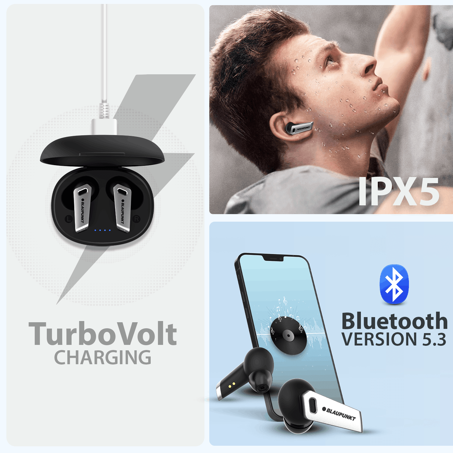 Blaupunkt BTW300 Black Earbuds |ENC CRISPR TECH